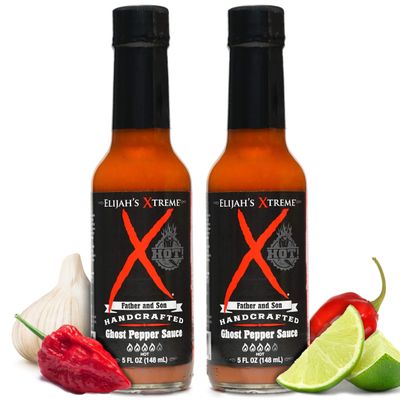 Elijah&#39;s Xtreme Ghost Pepper Hot Sauce, Handcrafted Award Winning Blend of Ghost Peppers, Habanero Garlic &amp; Lime, Extreme Heat &amp; Flavor (5 oz) (2-Pack) (Xtreme Ghost Pepper &amp; Habanero)