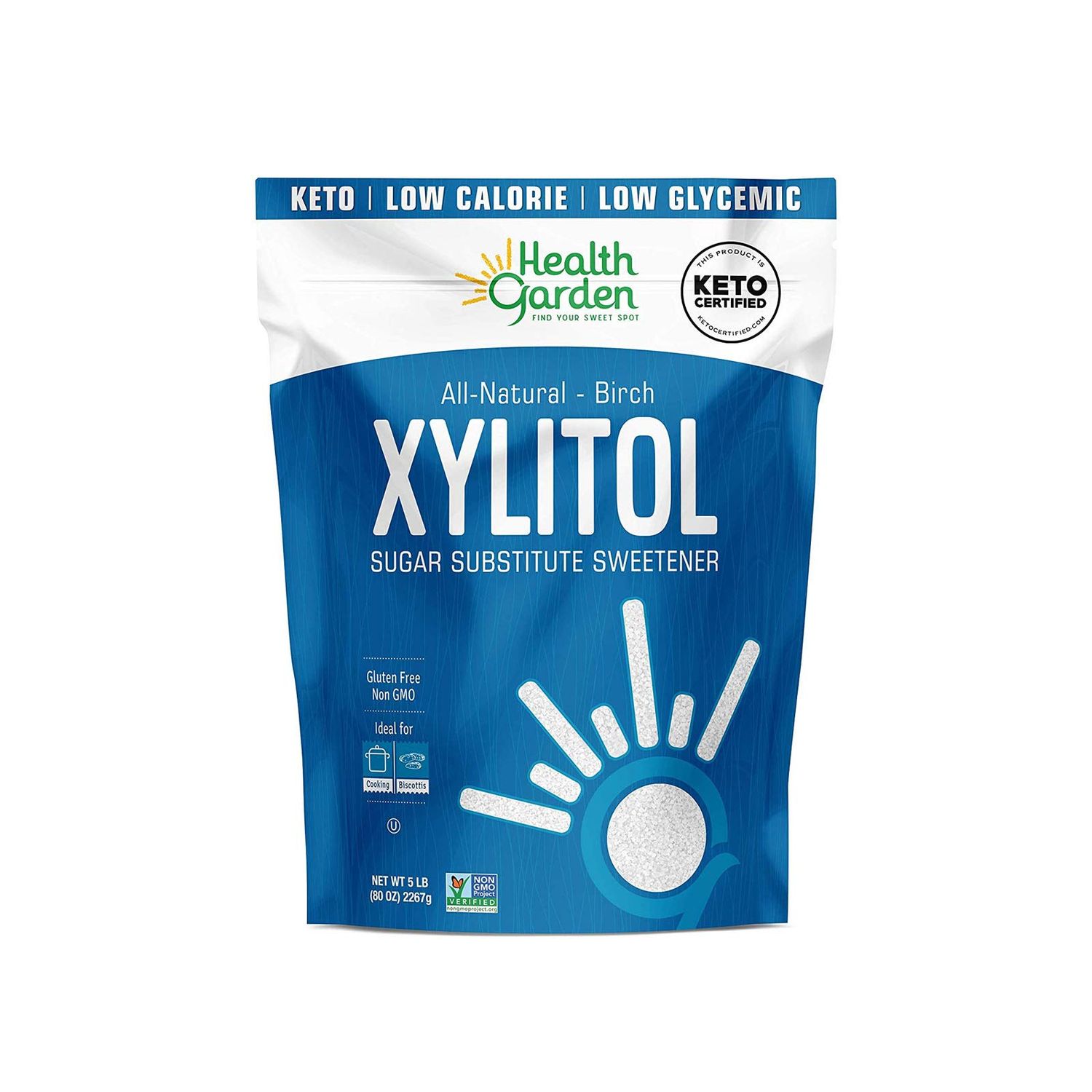 Health Garden Birch Xylitol Sweetener - Pure Birch Xylitol - Non GMO, Kosher, and Made in the U.S.A. - Ideal Powdered Sugar Substitute - Non-GMO Sugar Alternative - 5 LBS