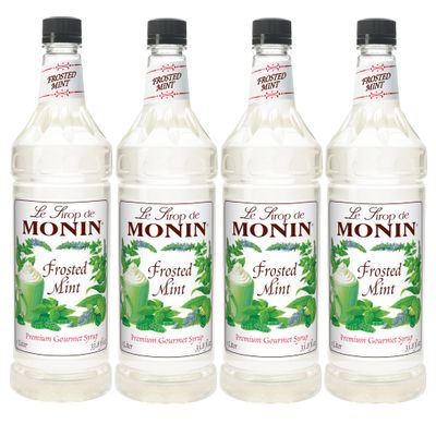 Monin - Frosted Mint Syrup, Bold Spearmint Coolness, Natural Flavors, Great for Smoothies, Sodas, Cocktails, and Teas, Non-GMO, Gluten-Free (1 Liter, 4-Pack)
