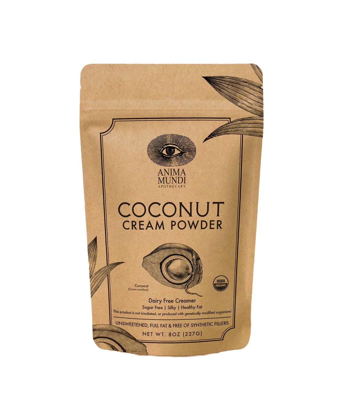 Anima Mundi Coconut Cream Powder - Organic Non-Dairy Coconut Creamer - Silky Dairy-Free Creamer for Coffee, Smoothies, Desserts &amp; More - Vegan, Non-GMO, Organic Plant-Based Creamer (8oz)