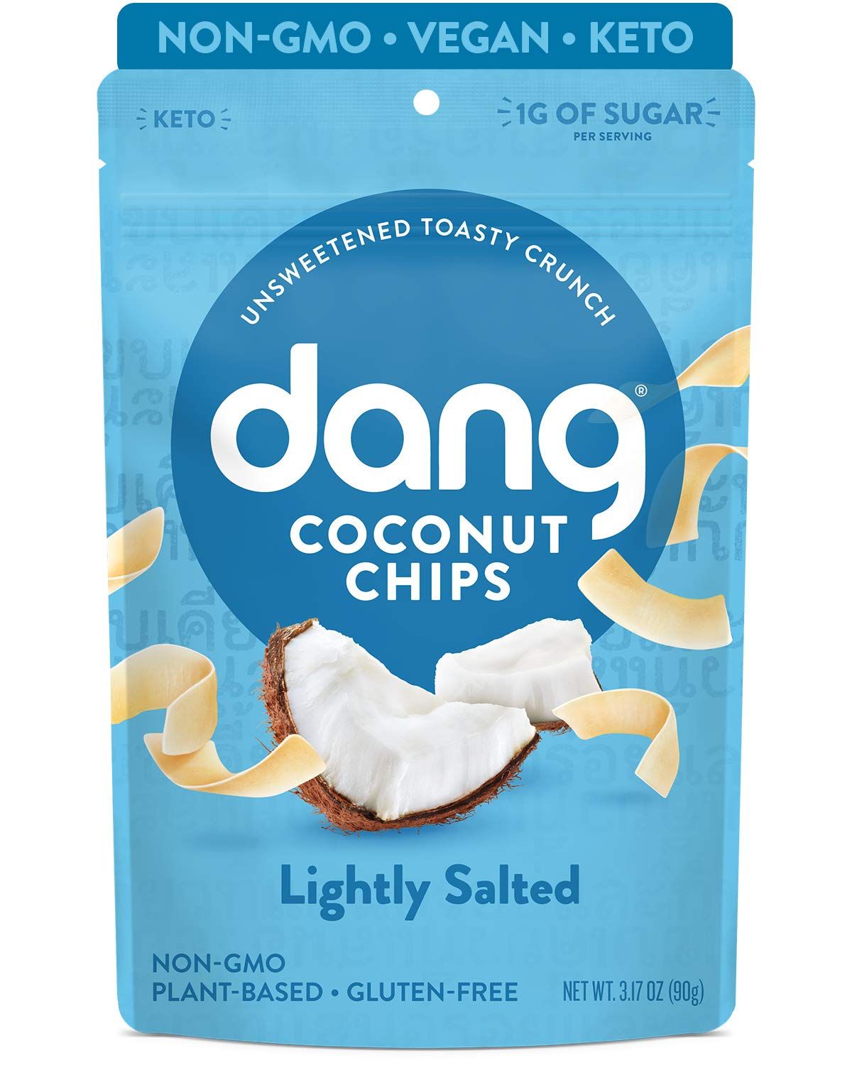 Dang Keto Toasted Coconut Chips | Lightly Salted Unsweetened | 1 Pack | Keto Certified, Vegan, Gluten Free, Paleo Friendly, Non GMO, Healthy Snacks Made with Whole Foods | 3.17 Oz Resealable Bags