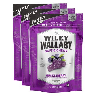 Wiley Wallaby Licorice 24 Ounce Classic Gourmet Soft &amp; Chewy Australian Huckleberry Licorice Candy Twists, 3 Pack