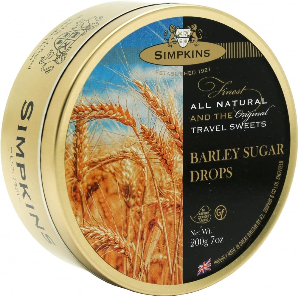 Simpkins Traditional English Barley Sugar Drops - Old-Fashioned Candy in Travel Tins - Dairy-Free Sweets and Nut Free Hard Candy - Travel Sweets 200 g