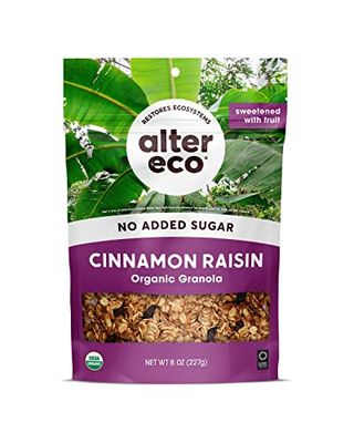 Alter Eco Cinnamon Raisin Granola, Healthy, Organic Breakfast &amp; Snack, Naturally Sweetened with Fruit, Vegan, No Artificial Sugars or Additives, Regeneratively-Farmed Oats(Cinnammon Raisin - 3 Pack)