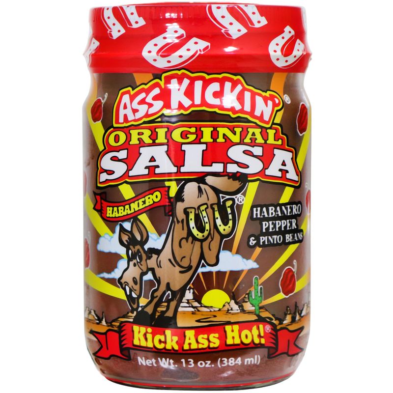 ASS KICKIN' Original Hot Spicy Salsa - 13 oz. - Premium Gourmet Spicy Hot Habanero Salsa for Tortilla Chips, Veggies, and Breakfast Burritos - Warning - Try if you Dare!