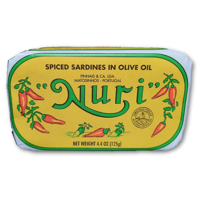 NURI Portuguese Sardines in Spicy Olive Oil 4.4 oz can (Sardines Spicy Olive Oil)