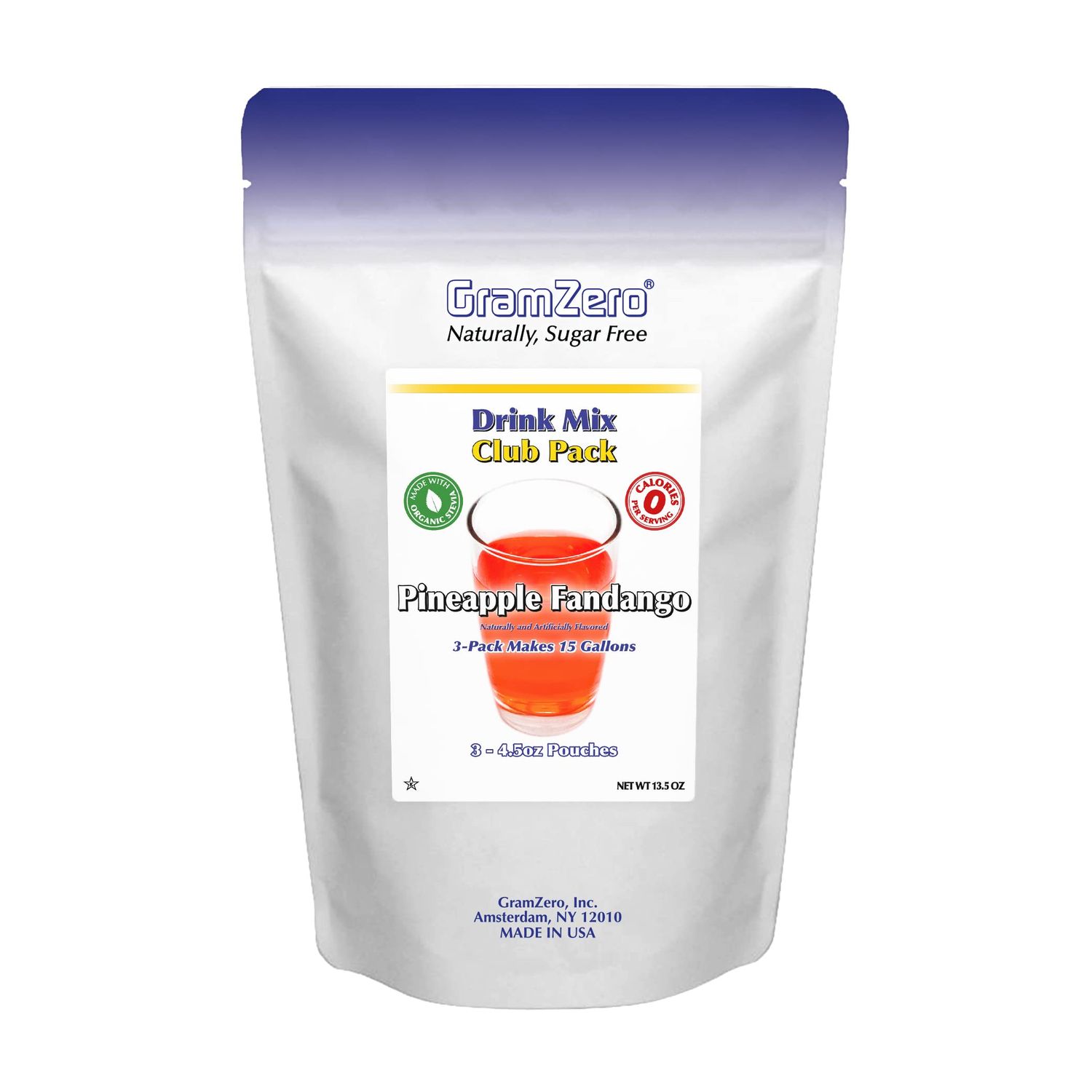 GramZero Pineapple Fandango Zero Calorie Sugar Free Drink Mix, Great For Nutrition Club Loaded Tea, Stevia Sweetened