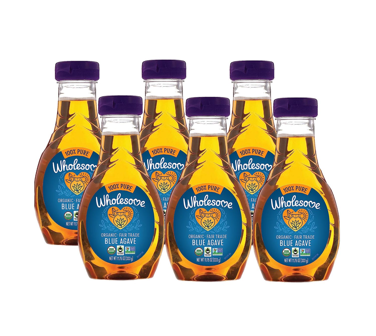 Wholesome Sweeteners Organic Blue Agave Nectar, Natural Low Glycemic Sweetener, Non GMO, Fair Trade &amp; Gluten Free, 11.75 Oz x Pack of 6