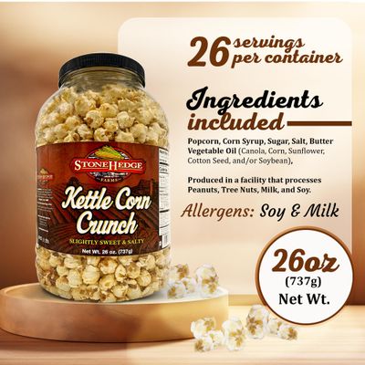 Stonehedge Farms Kettle Corn Crunch Popcorn | 26 oz Large Tub | Perfect for Holidays and Christmas | Bulk Gourmet Popped Flavored Sweet Snacks | Made in the USA
