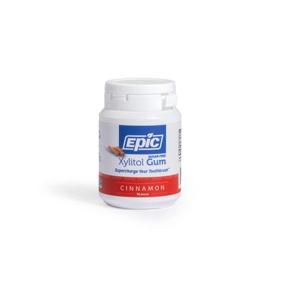 Epic Xylitol Chewing Gum - Sugar Free &amp; Aspartame Free Chewing Gum Sweetened w/Xylitol for Dry Mouth &amp; Gum Health (Cinnamon, 50-Piece Bottle, 1 Bottle)