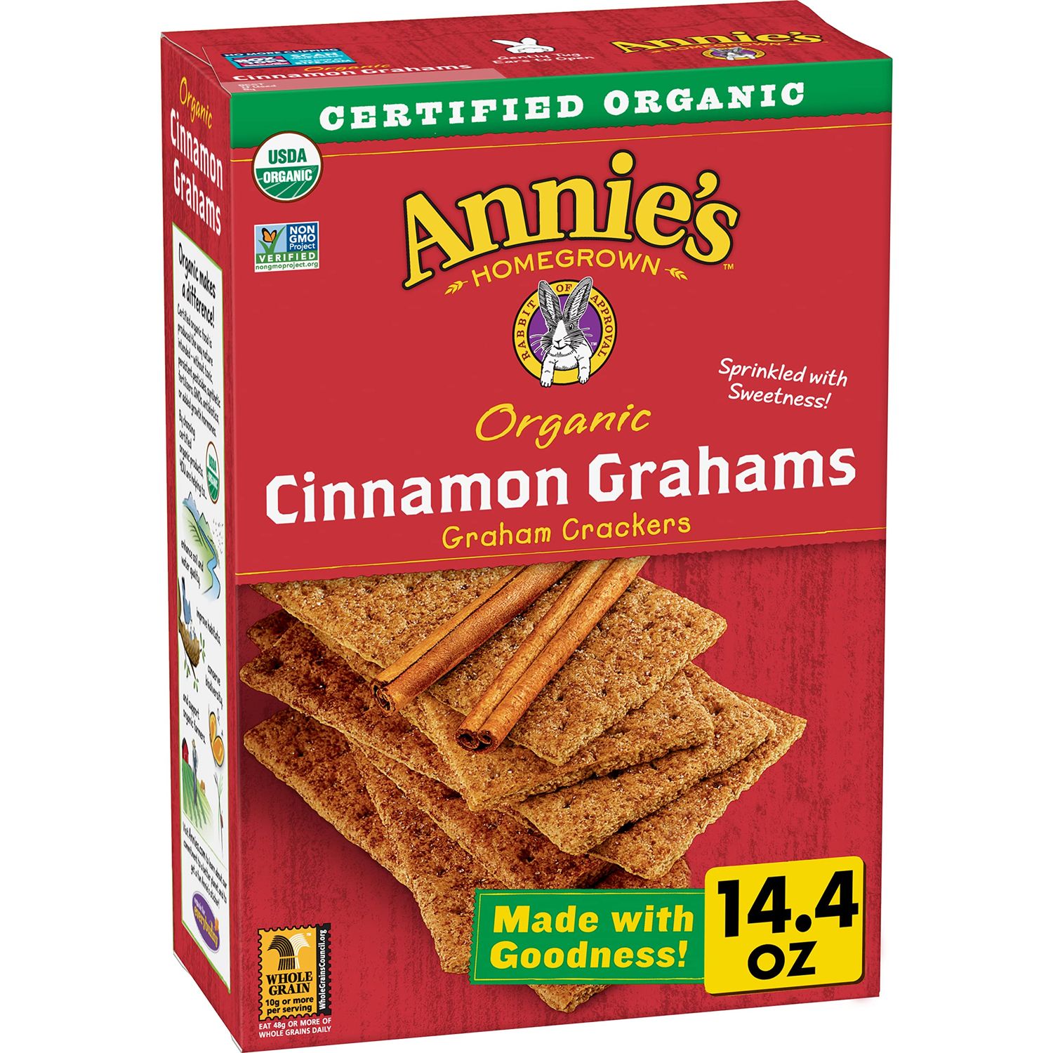 Annie&#39;s Organic Graham Crackers, Cinnamon, Made With Whole Grain, 14.4 oz
