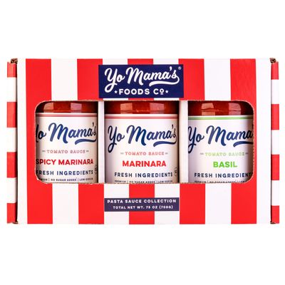 Yo Mamas Foods Gourmet KETO Gift Set and Care Package | Includes (1) Marinara Sauce (1) Tomato Basil &amp; | (1) Spicy Marinara Sauce | Low-Sugar, Carb, Sodium, Gluten-Free, Fresh Ingredients!