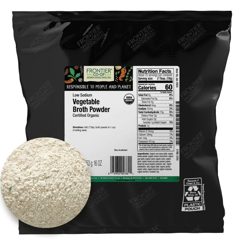 FRONTIER HERB Vegetable Low Sodium Organic Broth Powder, 16 Ounce