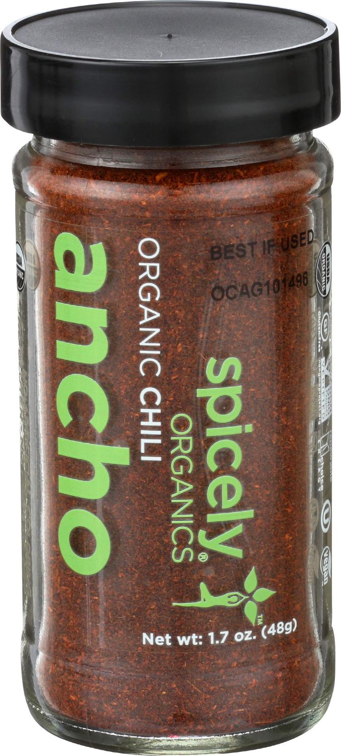 Spicely Organic Chili Ancho Powder 1.70 Ounce Jar Certified Gluten Free