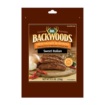 LEM Products Backwoods Sweet Italian Fresh Sausage Seasoning, Ideal for Wild Game and Domestic Meat, Seasons Up to 25 Pounds of Meat, 8.3 Ounce Packet