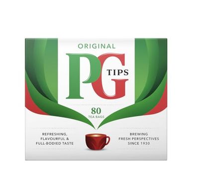 PG Tips Black Non-Pyramid Tea Bags, 80 Count Boxes (Pack of 4)