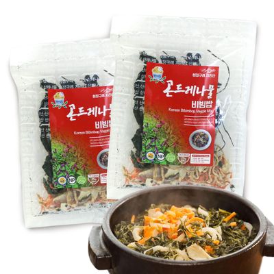 Pack of 2, Korean Bibimbap Veggies Dried Vegetables Mix Korean Food, Assorted Korean Traditional Namulbap Pantry Herbs, Radish Leaves, Aster Scaber, Thistle Gondeurae, Chwinamul, Mustard Greens