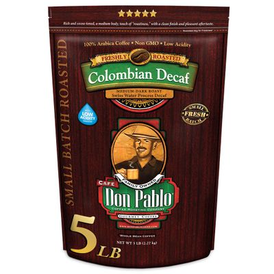 5LB Don Pablo Colombian Decaf - Swiss Water Process Decaffeinated - Medium-Dark Roast - Whole Bean Coffee - Low Acidity - 5 Pound (5 lb) Bag