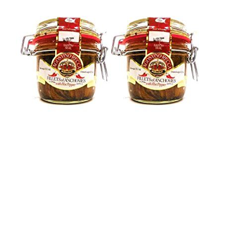 Agostino Recca Fillets of Anchovies Imported Italian Anchovies in Olive Oil with a Kick of Hot Pepper 2 Pack