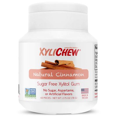 Xylichew 100% Xylitol Chewing Gum - Non GMO, Non Aspartame, Gluten Free, and Sugar Free Gum - Natural Oral Care, Relieves Bad Breath and Dry Mouth - Cinnamon, 60 Count