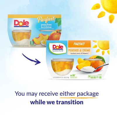 Dole Fruit Bowls Low Fat Peaches &amp; Creme Parfait Snacks, 4.3oz 24 Total Cups, Gluten &amp; Dairy Free, Bulk Lunch Snacks for Kids &amp; Adults