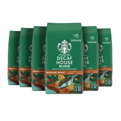 Starbucks Ground Coffee, Medium Roast Coffee, Decaf House Blend, 100% Arabica, 6 bags (12 oz each)