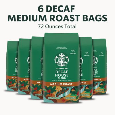 Starbucks Ground Coffee, Medium Roast Coffee, Decaf House Blend, 100% Arabica, 6 bags (12 oz each)