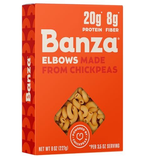 Banza Elbows Pasta from Chickpeas - Gluten Free, High Protein, and Lower Carb Protein Elbows Chickpea Pasta - 8oz