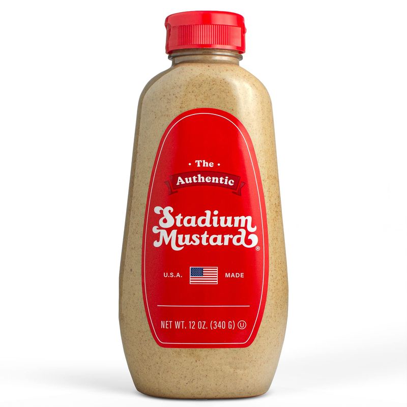 The Authentic Stadium Mustard. The Classic Condiment for Hot Dogs and Hamburgers. Gluten Free, Sugar Free, Kosher, Fat Free 12oz (Pack Of 1)