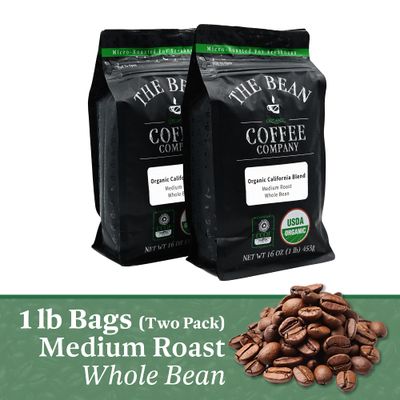 The Bean Organic Coffee Company California Blend, Medium Roast, Whole Bean Coffee, 16-Ounce Bags (Pack of 2)