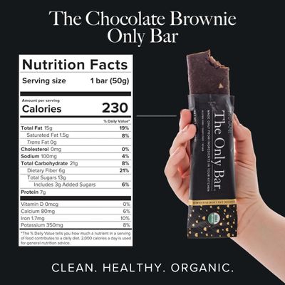 Truvani Plant Based Snack Bar | Chocolate Brownie 12 Pack | 7g Protein | USDA Organic and Vegan | The Only Bar | Dairy, Soy, and Gluten Free | Individually Wrapped