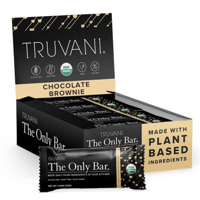 Truvani Plant Based Snack Bar | Chocolate Brownie 12 Pack | 7g Protein | USDA Organic and Vegan | The Only Bar | Dairy, Soy, and Gluten Free | Individually Wrapped