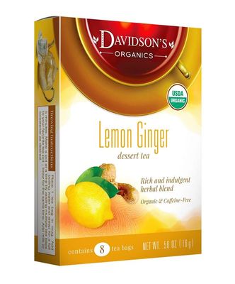 Davidson&#39;s Organics, Lemon Ginger, 8-count Tea Bags, Pack of 12