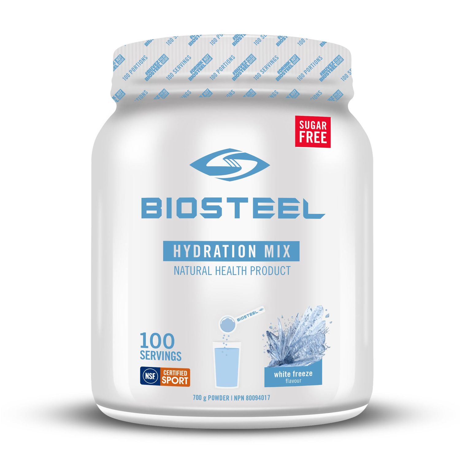 BIOSTEEL Zero Sugar Hydration Mix, Great Tasting Hydration with 5 Essential Electrolytes, White Freeze, 100 Servings per Tub