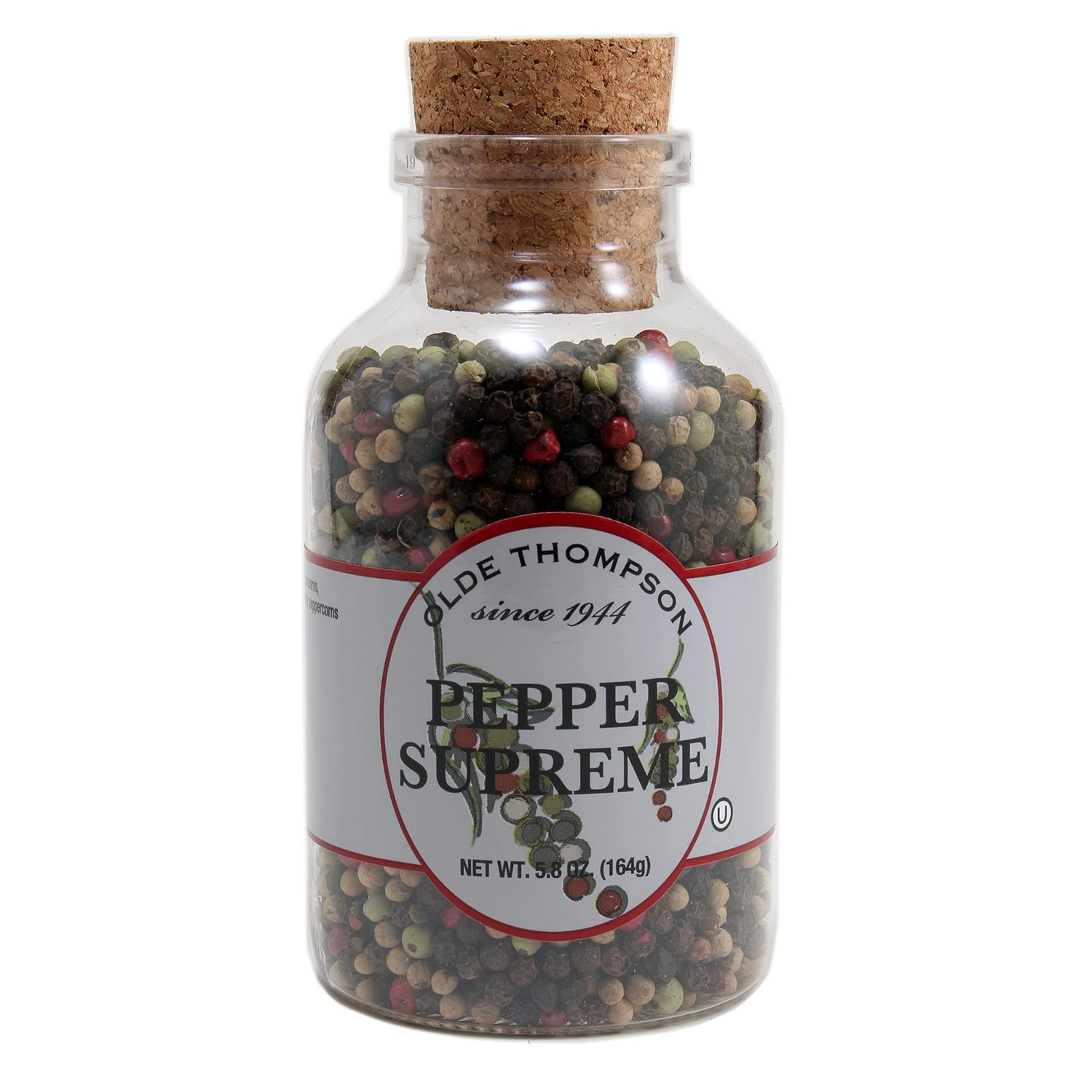 Olde Thompson Pepper Supreme, Whole Pepper Blend with White, Black, Pink, and Green Peppercorns, Refill for Pepper Grinders, 5.8 Ounce