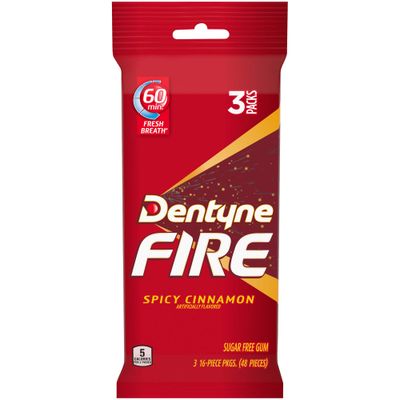 Dentyne Fire Spicy Cinnamon Sugar Free Gum, 3 Packs of 16 Pieces (48 Total Pieces)