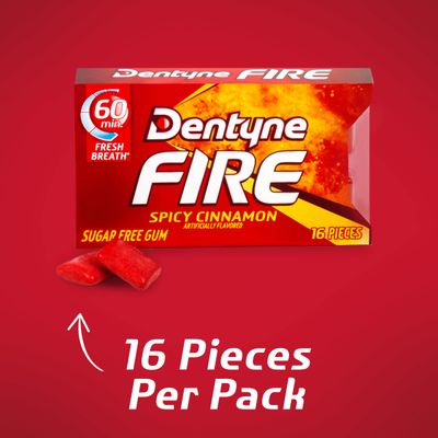Dentyne Fire Spicy Cinnamon Sugar Free Gum, 3 Packs of 16 Pieces (48 Total Pieces)
