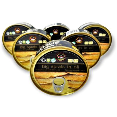Brivais Vilnis Big Sprats in Grilled Catch Delicacy Oil, Gluten-Free, Vegan, Kosher, 8.45 oz, 240 grams, Pack of 6