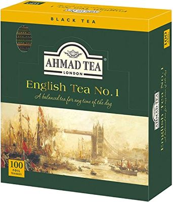 Ahmad Tea Black Tea, English Tea No. 1 Foil Enveloped Teabags, 100 ct - Caffeinated and Sugar-Free