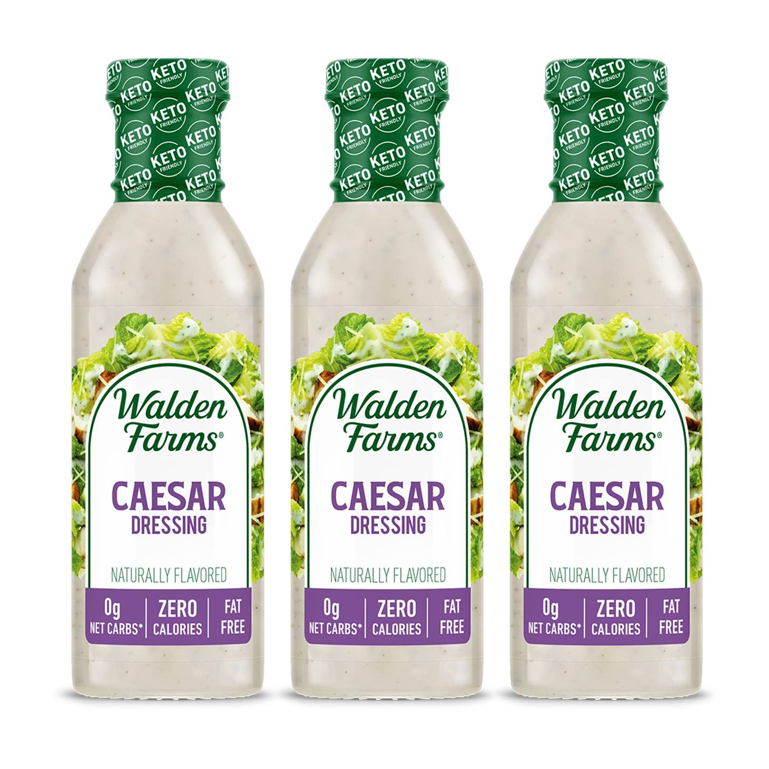 Walden Farms Caesar Dressing 12 oz. Bottle (3 Pack) - Creamy &amp; Light Tangy Flavor, 0g Net Carbs Condiment, Kosher Certified - Natural Topping for Salads, Pasta, Burger, Marinade for Chicken and More