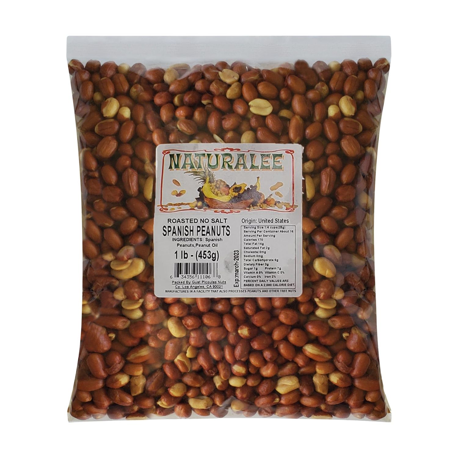Naturalee Peanuts, With Skin Spanish Peanuts 1 lbs - Roasted No Salt - Heart Health, High Protein
