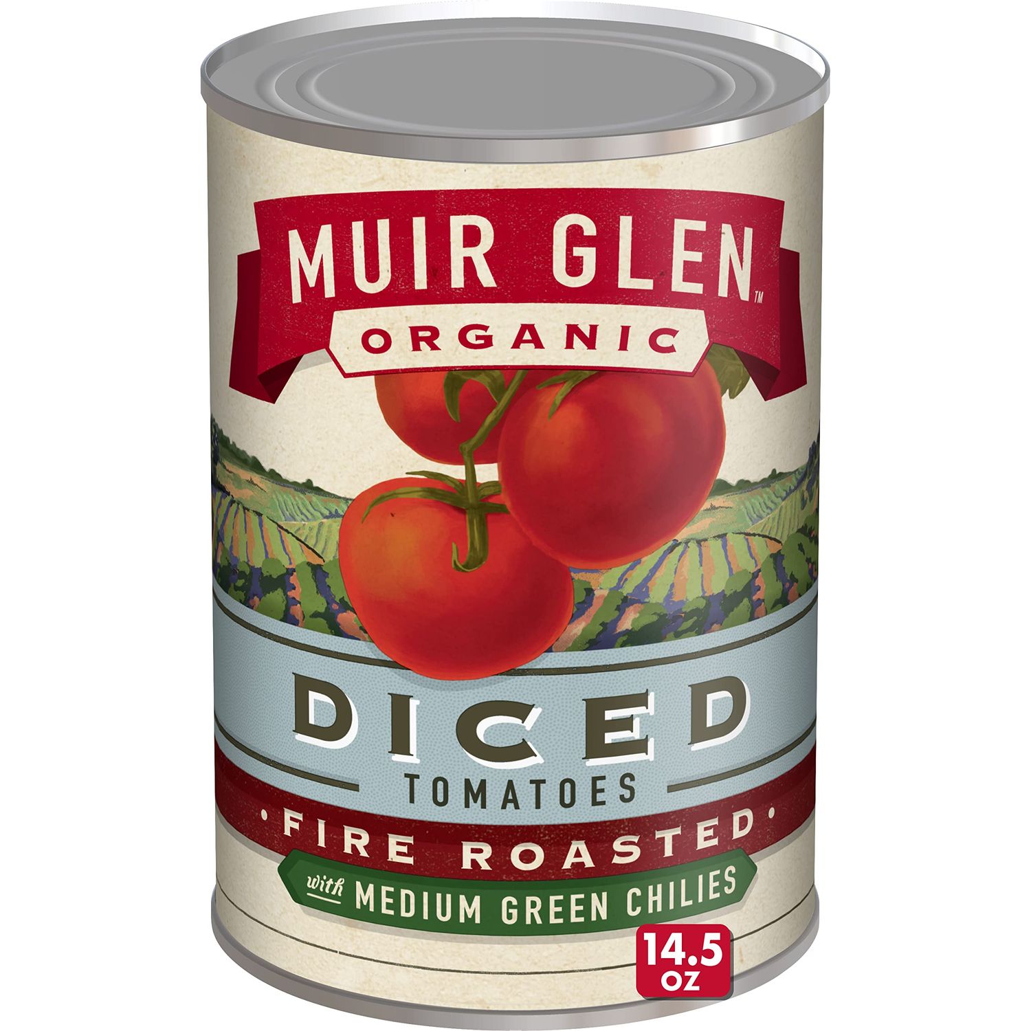 Muir Glen Organic Diced Fire Roasted Canned Tomatoes, with Medium Green Chilies, 14.5 oz.