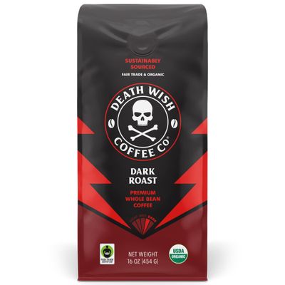 Death Wish Coffee, Organic and Fair Trade Dark Roast Whole Bean Coffee, 16 oz