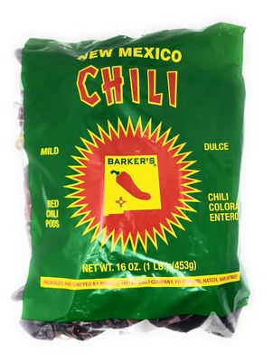 Barker&#39;s Dried Red Chili Pods, 16 Ounces - Mild - Grown in World Famous Chili Region Hatch, NM - No Preservatives, USA Product!