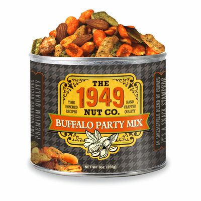 The 1949 Nut Co. Buffalo Party Mix | Assorted Flavored Fried Peanuts, Everything Sticks, Guacamole Bites, and Smoked Almonds Extra-Large, Hand-Cooked in USA with an Old Family Recipe, 9 oz. Small Can