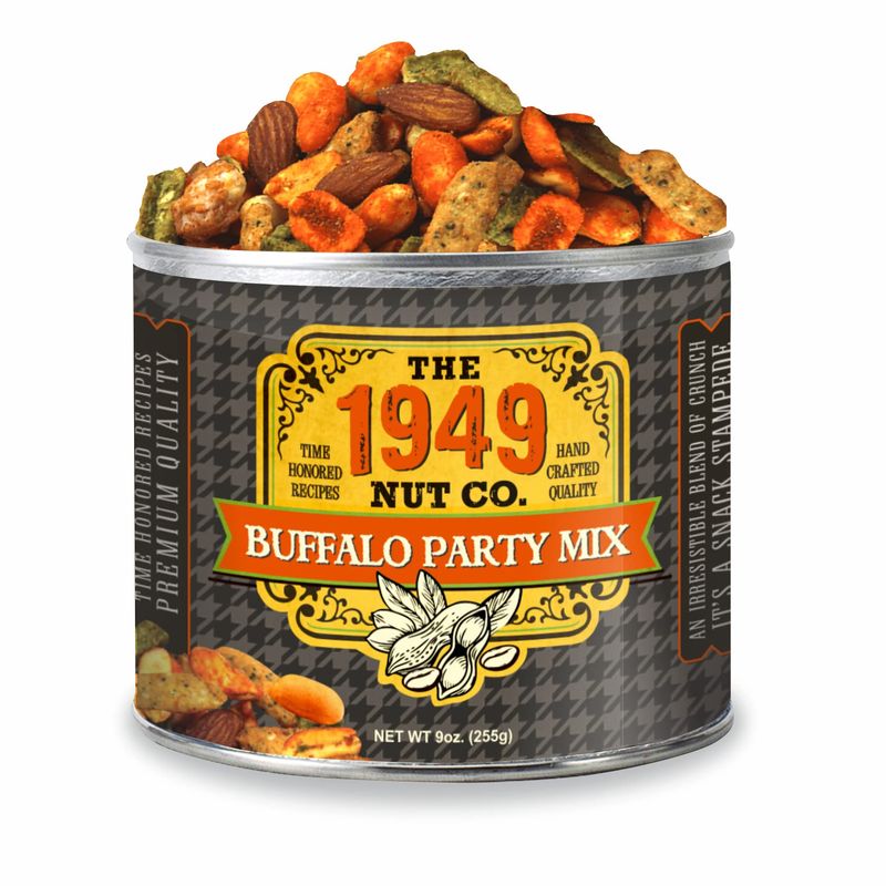 The 1949 Nut Co. Buffalo Party Mix | Assorted Flavored Fried Peanuts, Everything Sticks, Guacamole Bites, and Smoked Almonds Extra-Large, Hand-Cooked in USA with an Old Family Recipe, 9 oz. Small Can