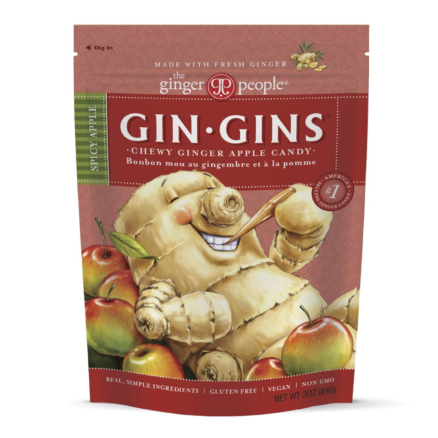 The Ginger People Spicy Apple Chewy Ginger Candy, Gluten Free, 3 Ounces (Pack Of 12)