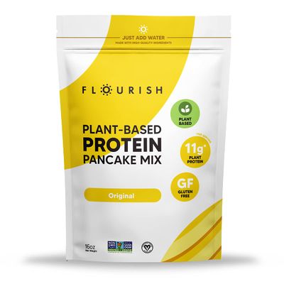 Flourish - Plant-Based Protein Pancake &amp; Waffle Mix, Gluten-Free, Vegan, Non-GMO, All-Natural Superfood, High Protein &amp; Fiber, Just Add Water - Original, 16oz
