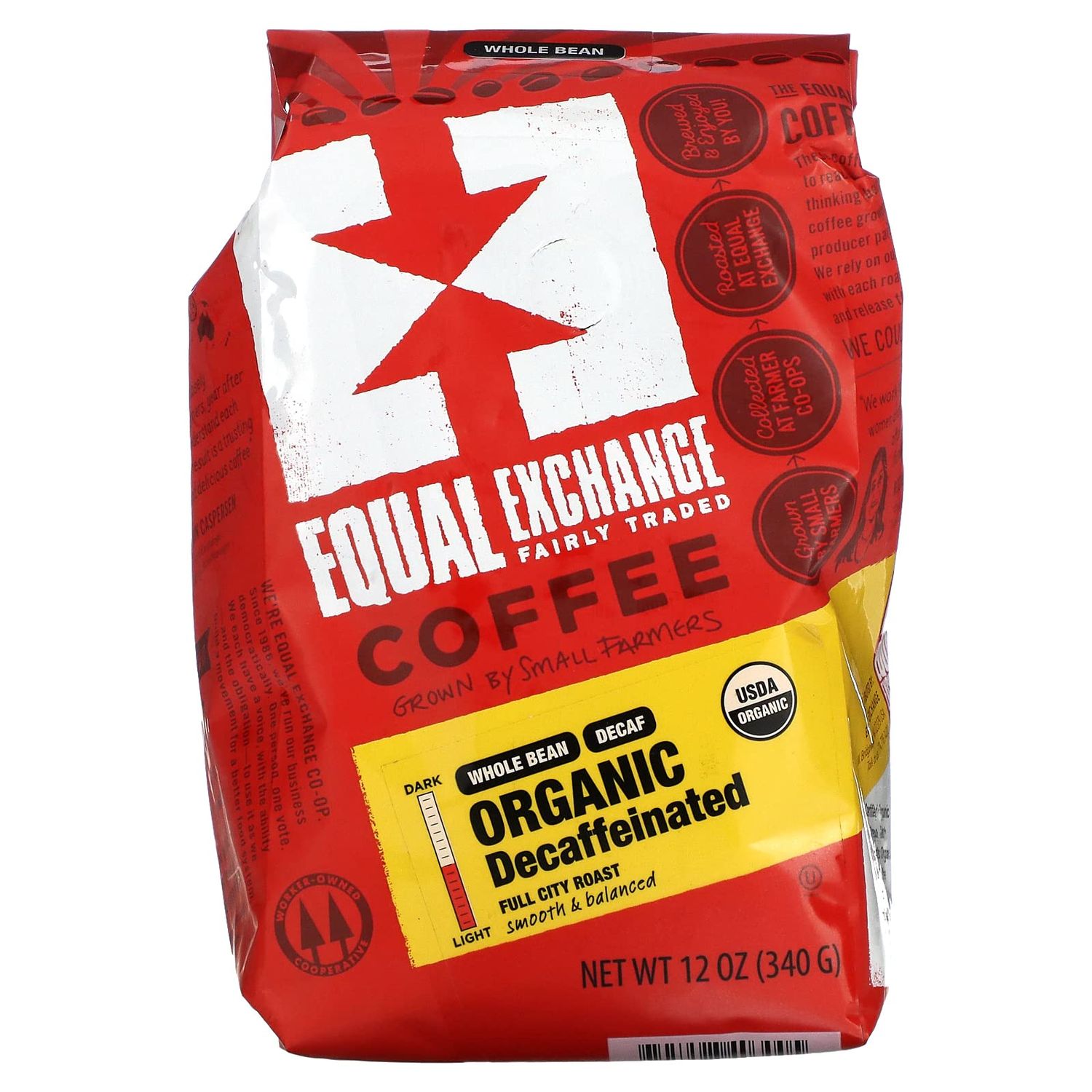 Equal Exchange Organic Coffee, Whole Bean, Full City Roast, Decaffeinated, 12 oz (340 g)