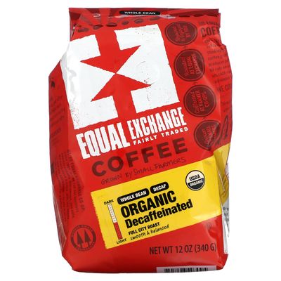 Equal Exchange Organic Coffee, Whole Bean, Full City Roast, Decaffeinated, 12 oz (340 g)